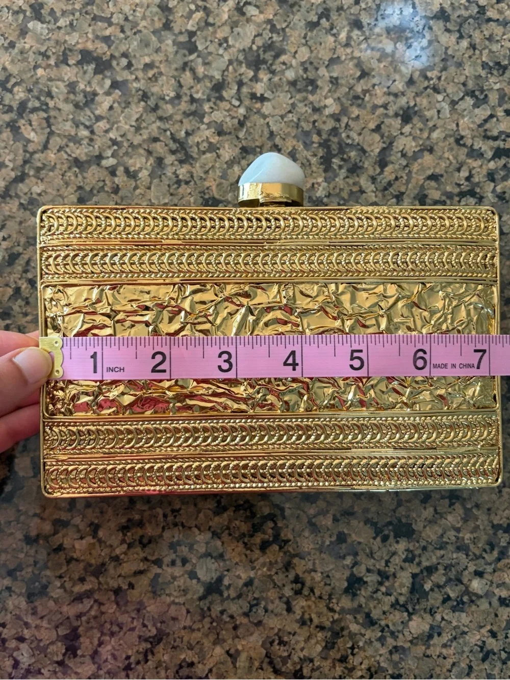 Iridescent Mother-of-Pearl & Gold Geode Frame Clutch
